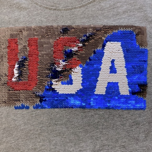 Oshkosh B’gosh gray USA flip sequins kids top short sleeve T-Shirt size 7 - Picture 3 of 11